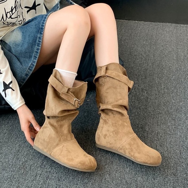 Vintage Old Fashion - Women Suede Mid Calf Boots Vintage