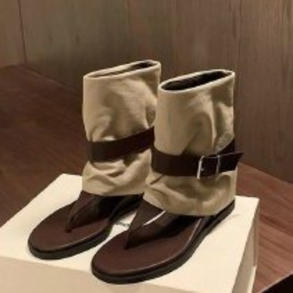 Vintage Old Fashion - Vintage Color Block Toe Ring Sandals