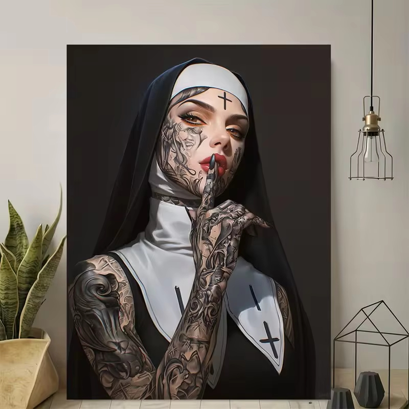 Fashion Girl Tattoo Nun Canvas - Vintage Fashion Images recension och pris
