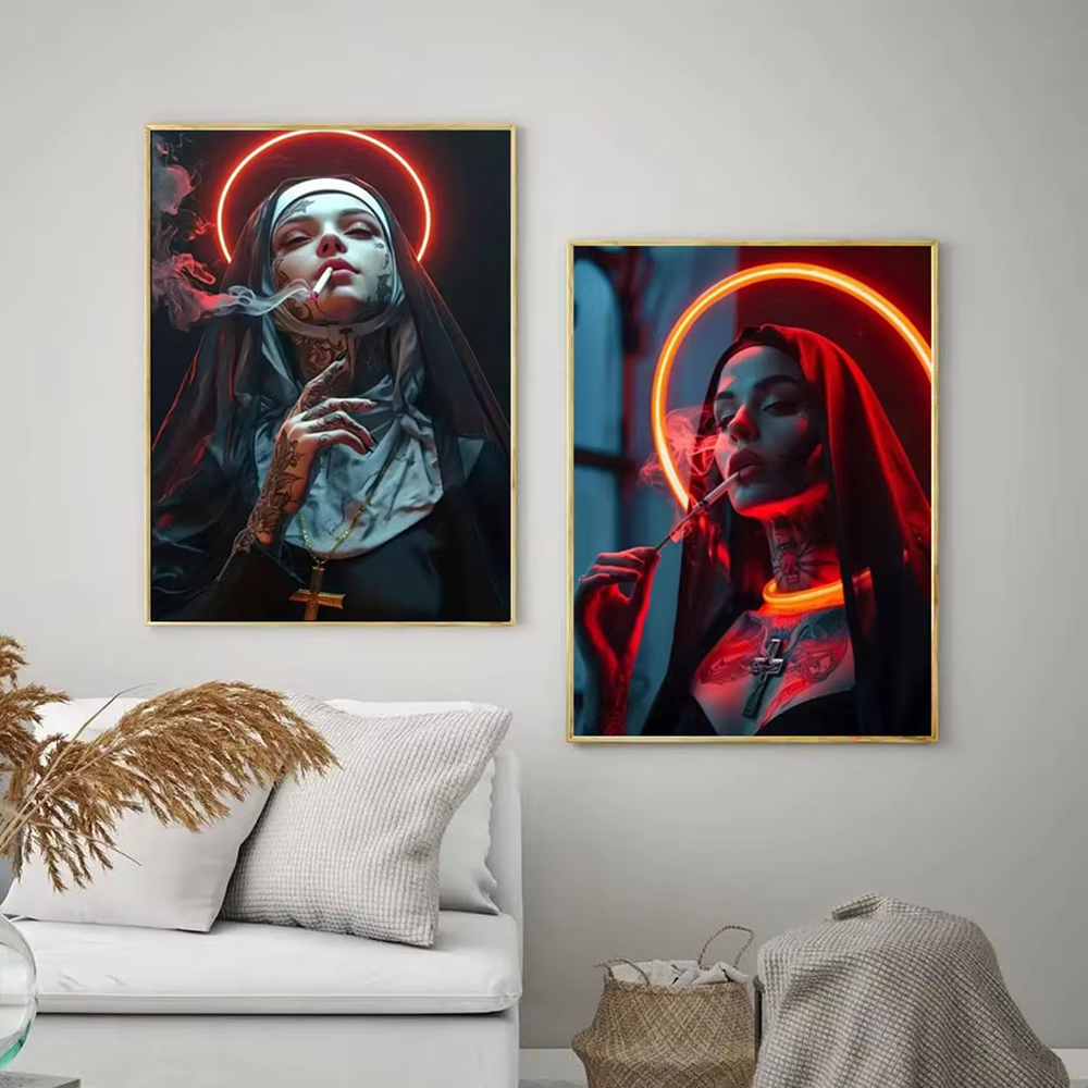 Fashion Girl Tattoo Nun Canvas - Vintage Fashion Images recension och pris
