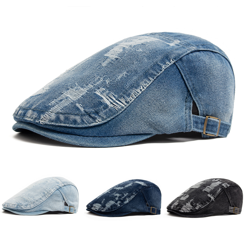 Fashion Men Ripped Denim Beret - Vintage Fashion Nz recension och pris