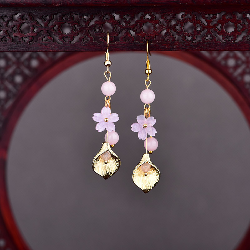 Pink Natural Jade Flower Earri - Vintage Women Fashion recension och pris