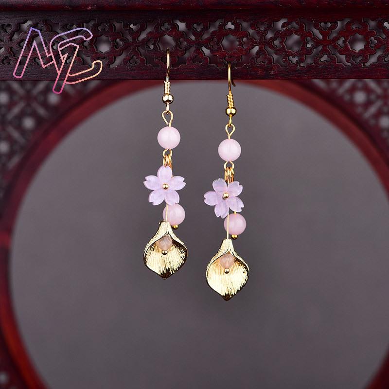 Pink Natural Jade Flower Earri - Vintage Women Fashion recension och pris
