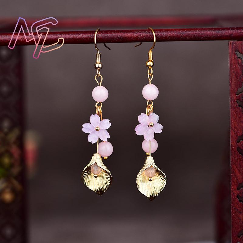 Pink Natural Jade Flower Earri - Vintage Women Fashion recension och pris