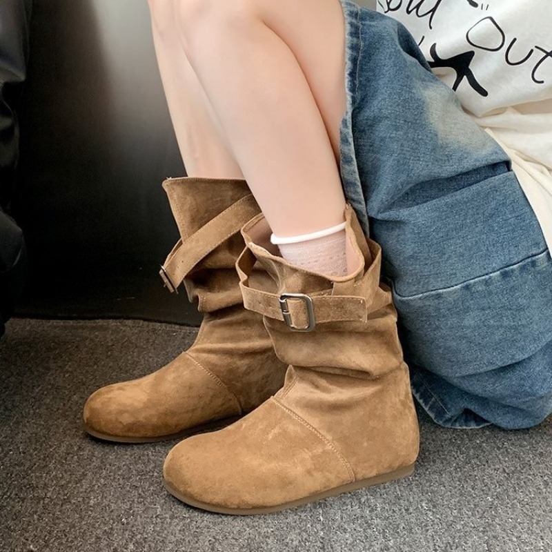 Women Suede Mid Calf Boots Vin - Vintage Old Fashion recension och pris