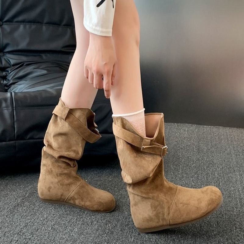 Women Suede Mid Calf Boots Vin - Vintage Old Fashion recension och pris